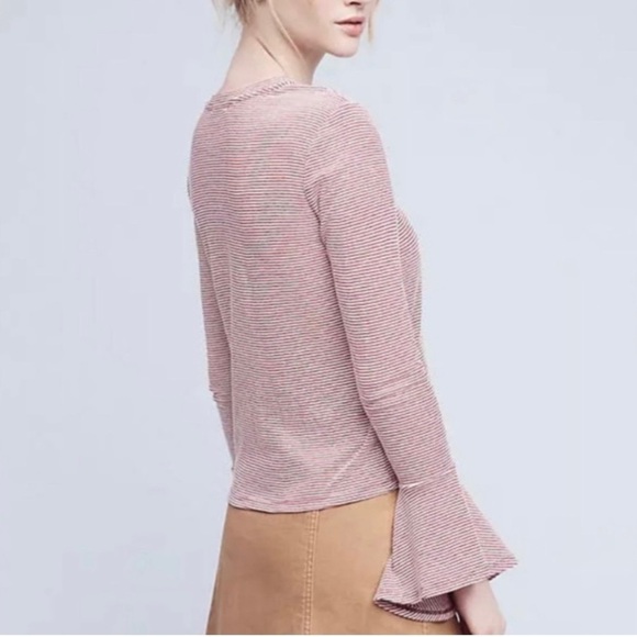 RO & DE By Anthropologie Red & White Striped Bell Sleeve Top Size M New With Tag - Picture 2 of 15